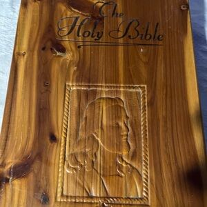 Wooden Holy Bible Cover with Carved Design